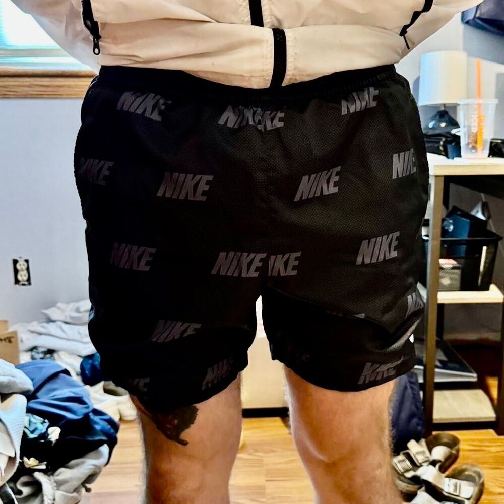 Nike Vintage Rare Sportswear Club Woven Track Shorts Nylon All Over Print Blk M